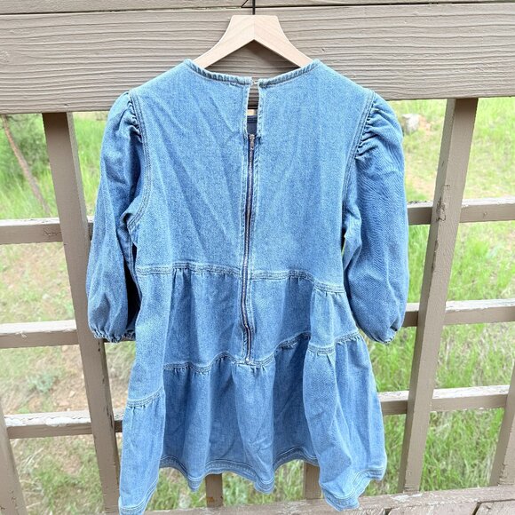 EUC Aaron & Amber Denim Tiered Mini Puff-Sleeve Dress - Picture 4 of 10